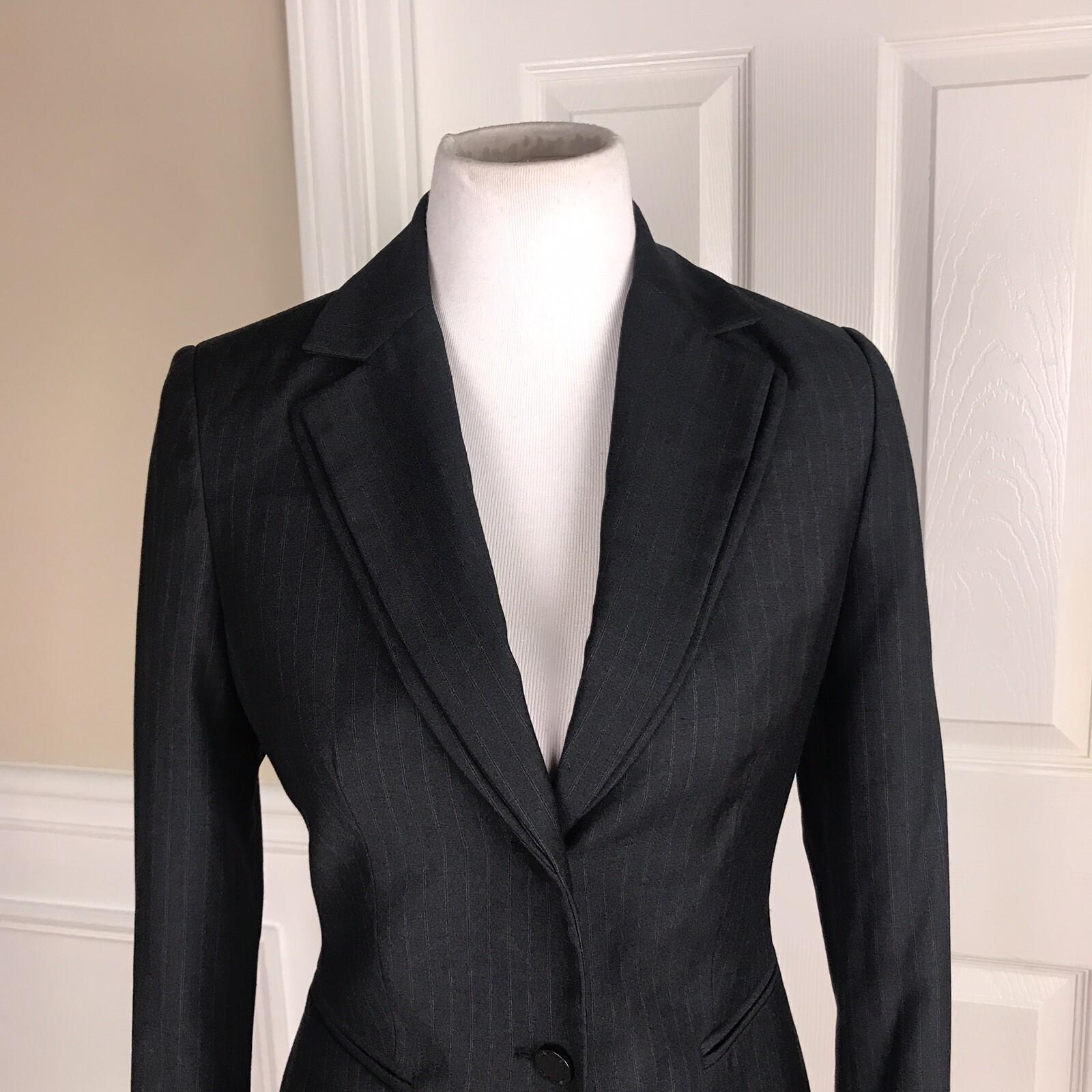 CALVIN KLEIN Single Breasted Collar Gray Striped Polyester Blend Blazer Size 4