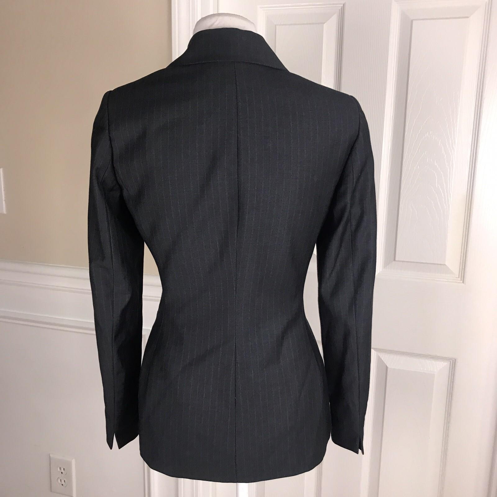 CALVIN KLEIN Single Breasted Collar Gray Striped Polyester Blend Blazer Size 4