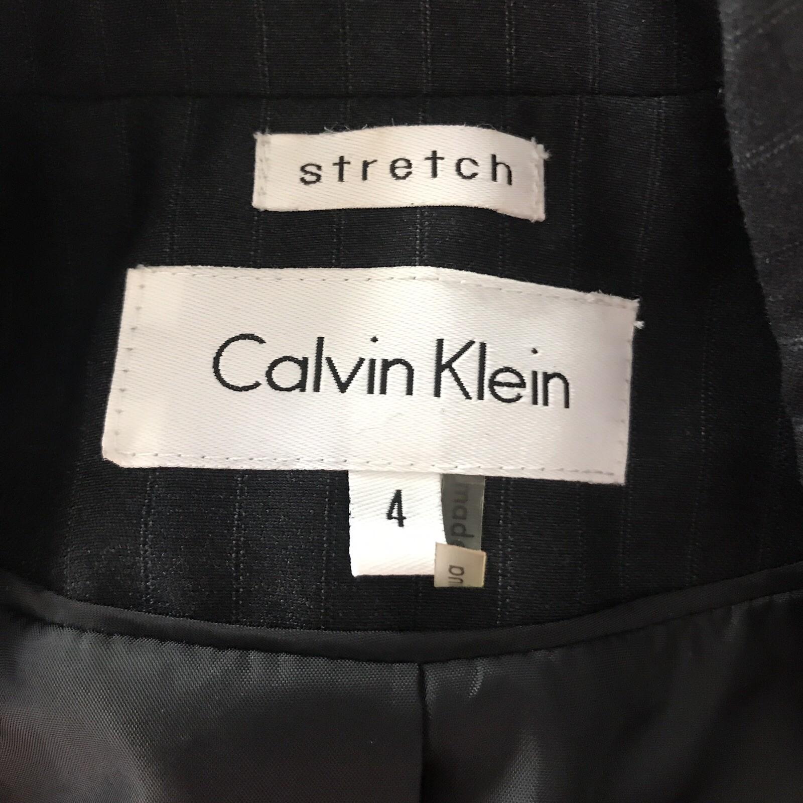 CALVIN KLEIN Single Breasted Collar Gray Striped Polyester Blend Blazer Size 4