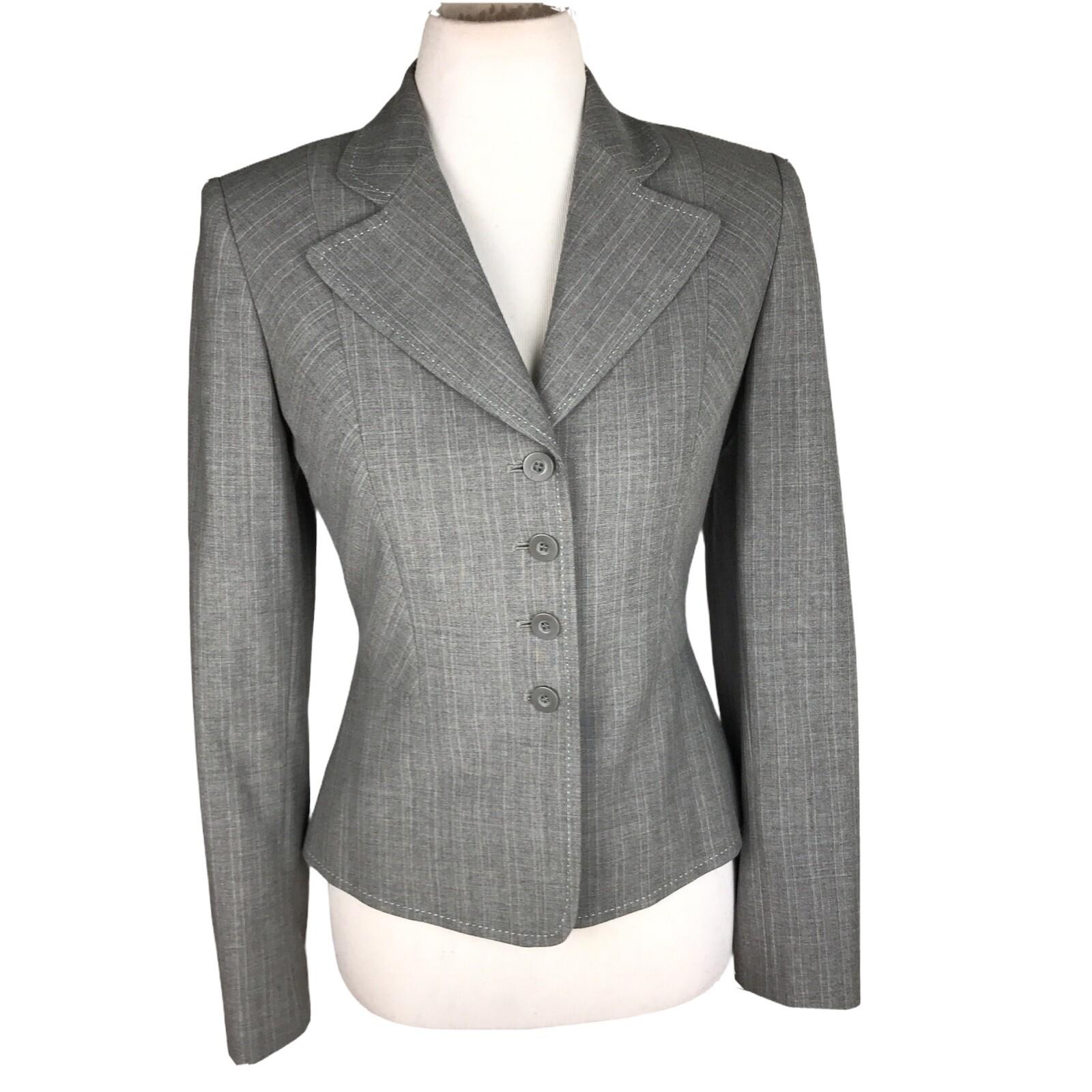 TAHARI Women Single Breasted Gray Striped Wool Blend Blazer Size 4