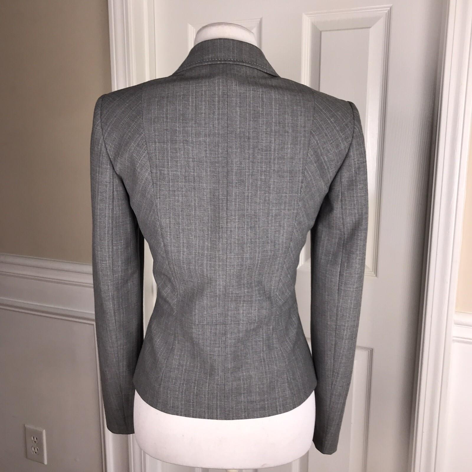 TAHARI Women Single Breasted Gray Striped Wool Blend Blazer Size 4