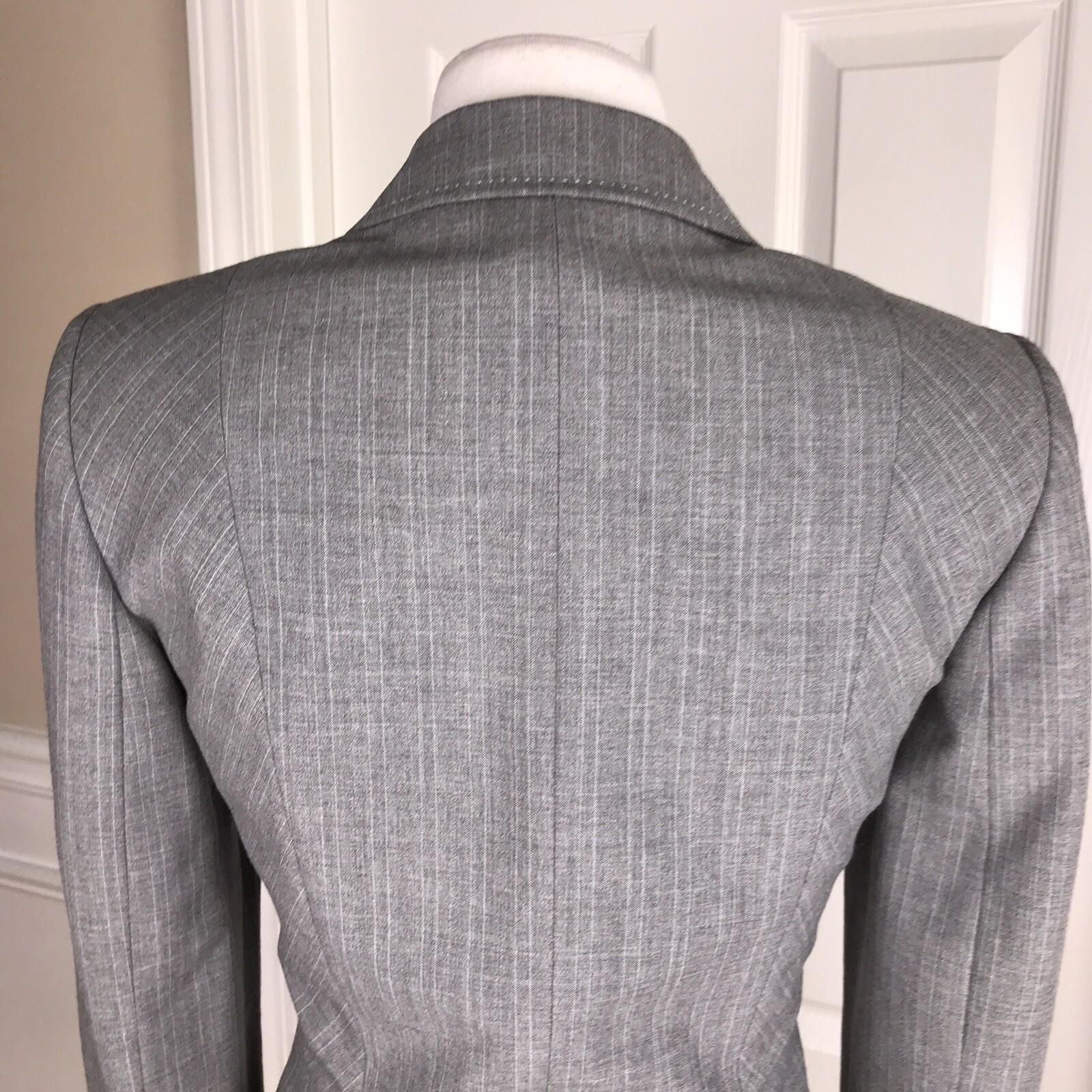 TAHARI Women Single Breasted Gray Striped Wool Blend Blazer Size 4