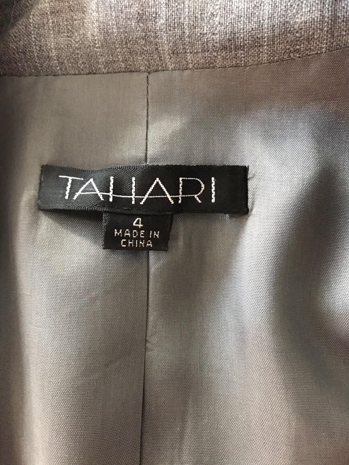 TAHARI Women Single Breasted Gray Striped Wool Blend Blazer Size 4