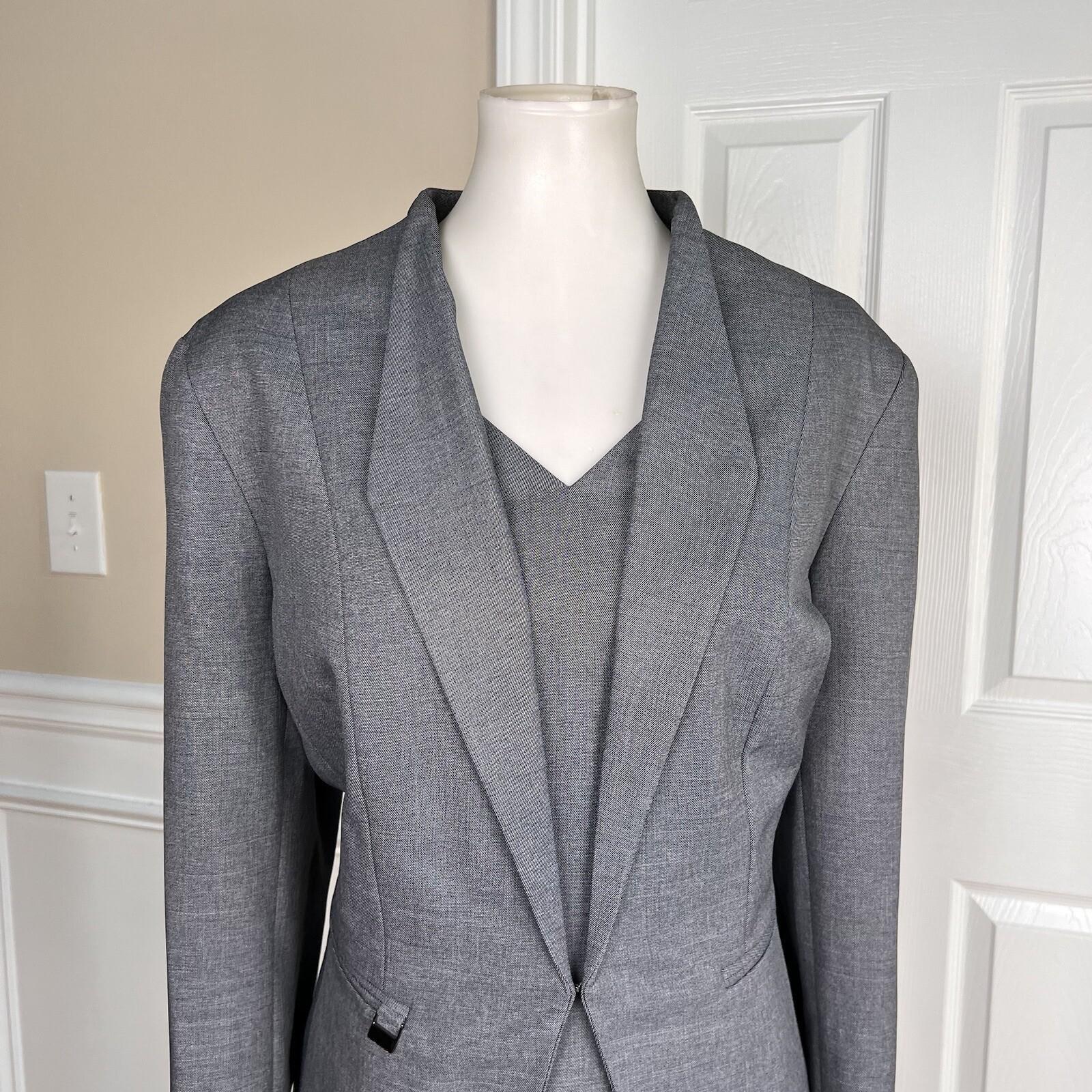 New EMILY Women 2PC Gray Polyester Lined Stand Up Collar Dress Suit Size 18
