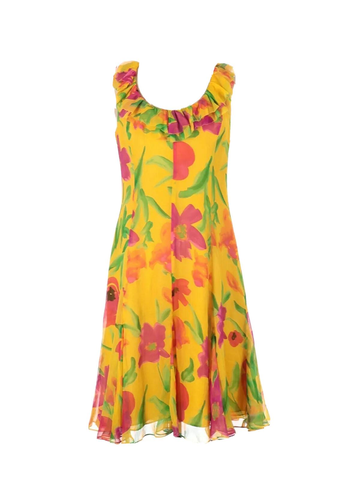 LAUREN RALPH LAUREN Floral Multicolore Ruffle Silk Dress 6 Sleeveless Prairie