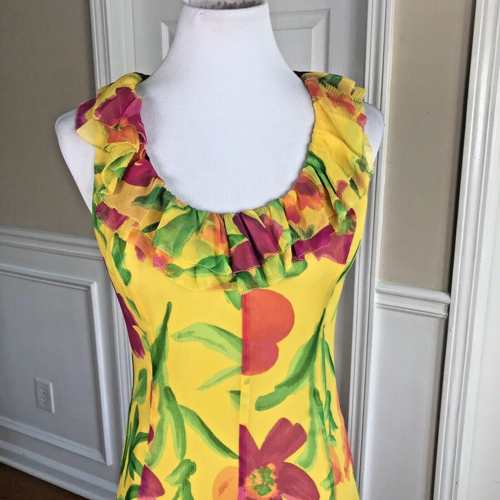 LAUREN RALPH LAUREN Floral Multicolore Ruffle Silk Dress 6 Sleeveless Prairie