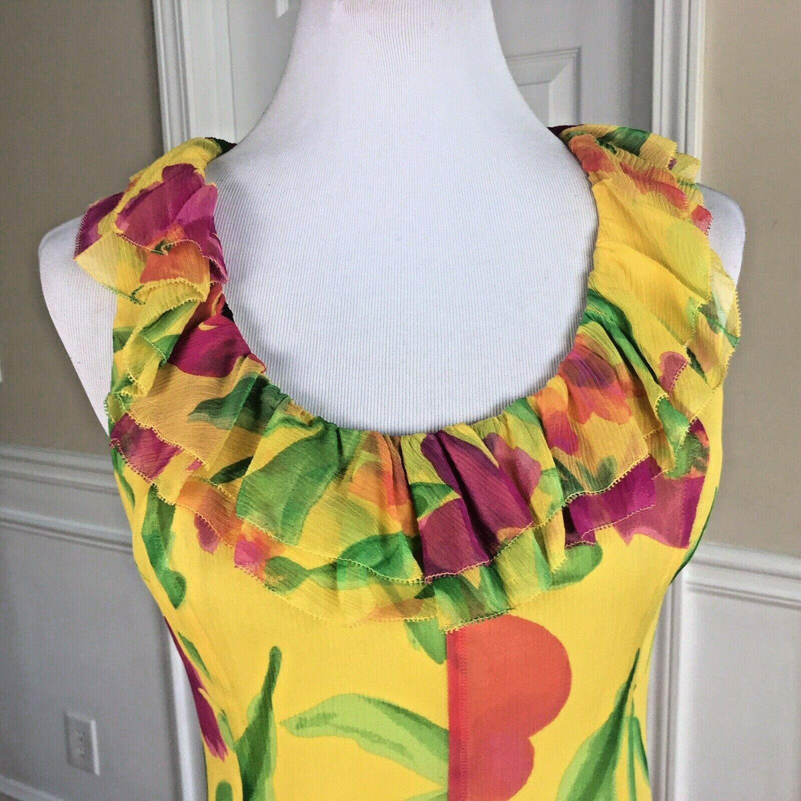 LAUREN RALPH LAUREN Floral Multicolore Ruffle Silk Dress 6 Sleeveless Prairie