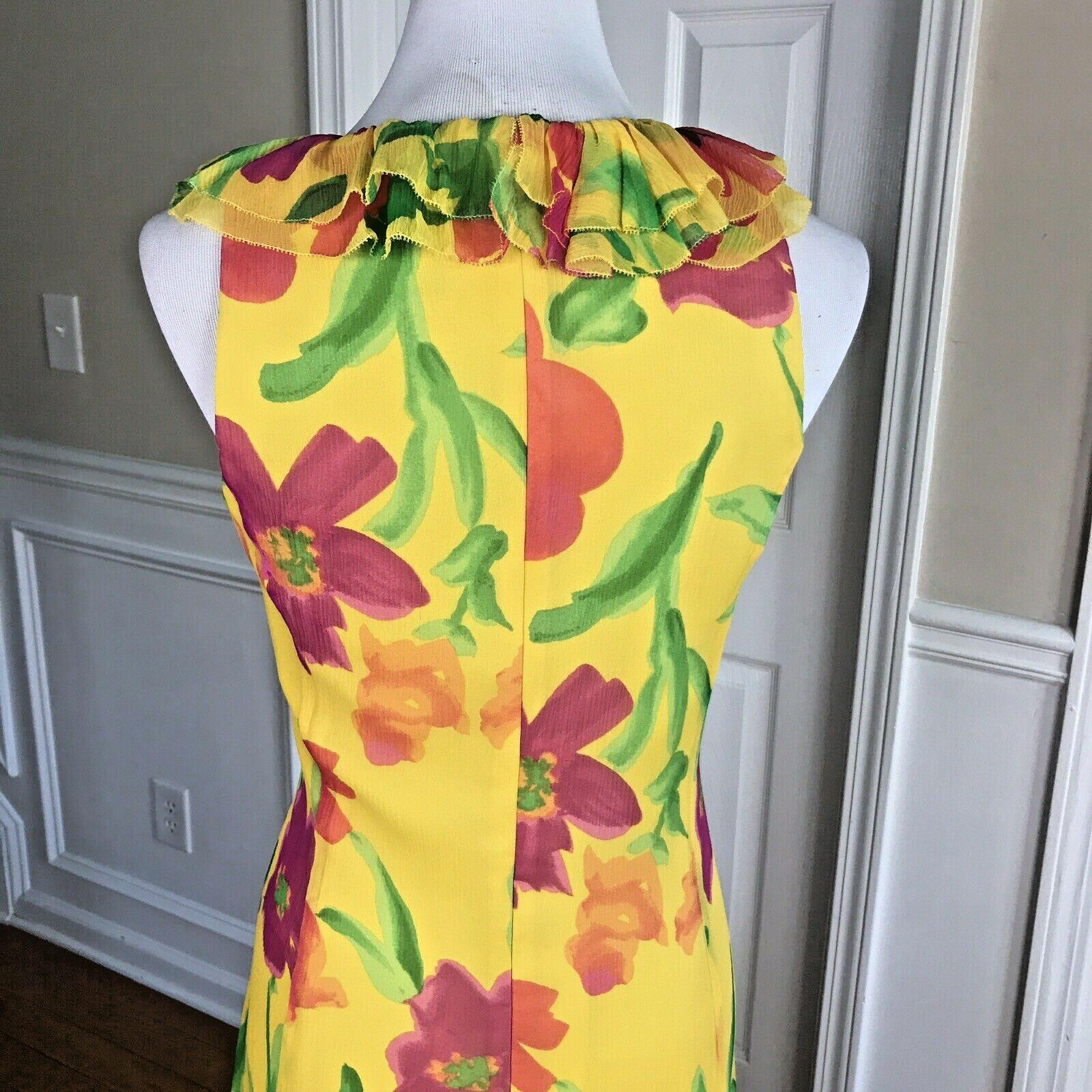 LAUREN RALPH LAUREN Floral Multicolore Ruffle Silk Dress 6 Sleeveless Prairie