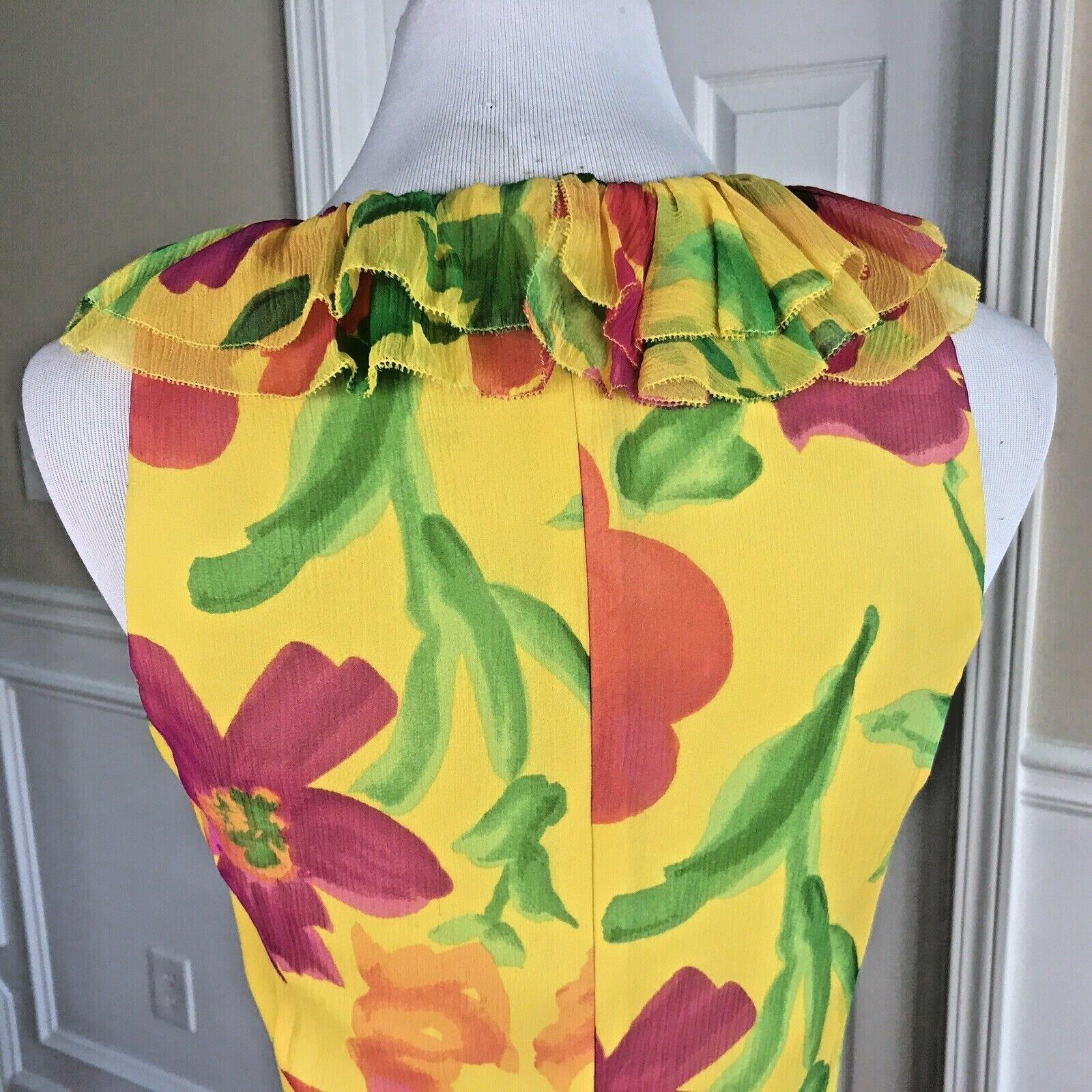 LAUREN RALPH LAUREN Floral Multicolore Ruffle Silk Dress 6 Sleeveless Prairie