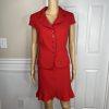10-5854.jpg Tahari ASL Polyester Stretch Skirt Suit 10P Red Lined Ruffle Sleeveless 2PC