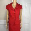 10-5855.jpg Tahari ASL Polyester Stretch Skirt Suit 10P Red Lined Ruffle Sleeveless 2PC