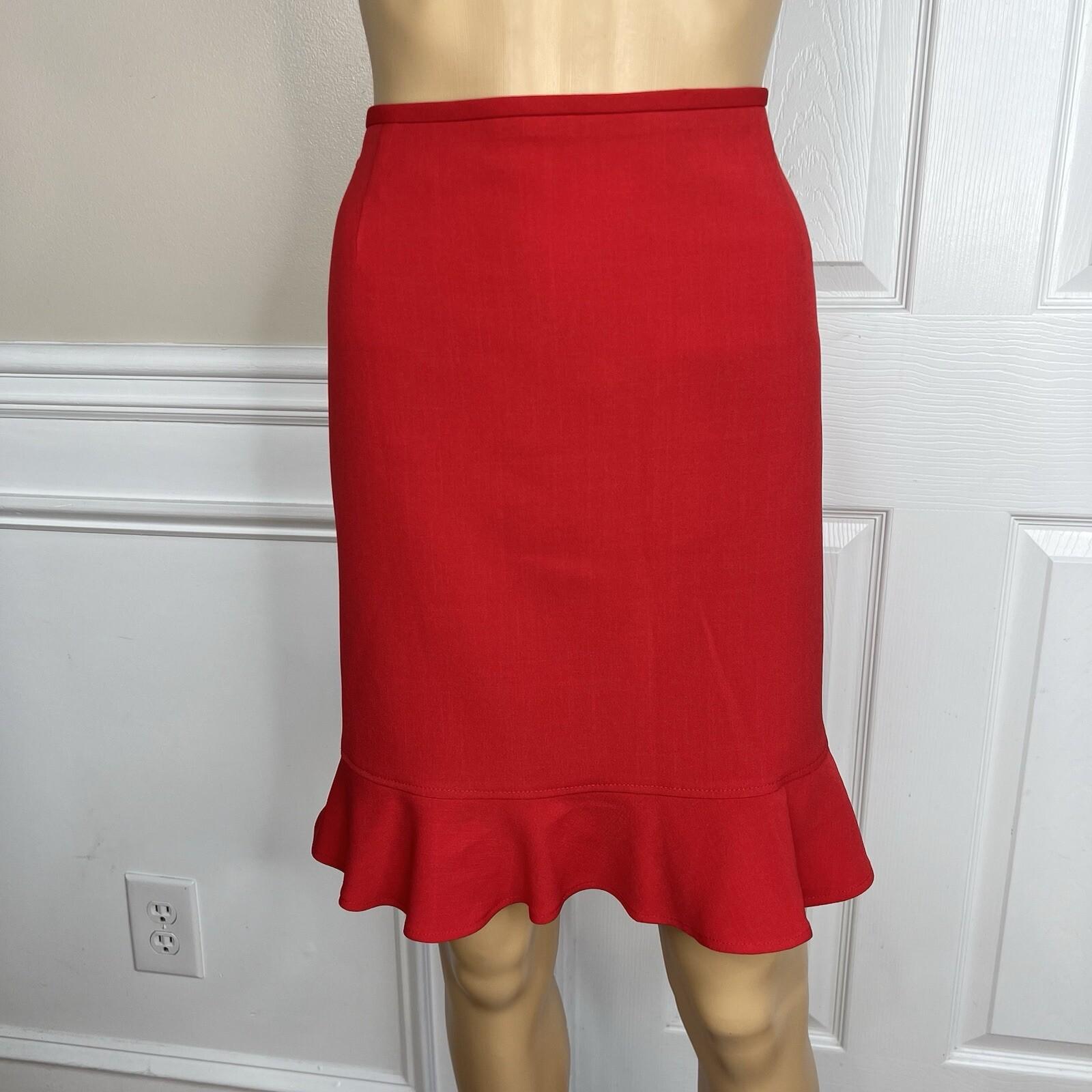 10-5857.jpg Tahari ASL Polyester Stretch Skirt Suit 10P Red Lined Ruffle Sleeveless 2PC