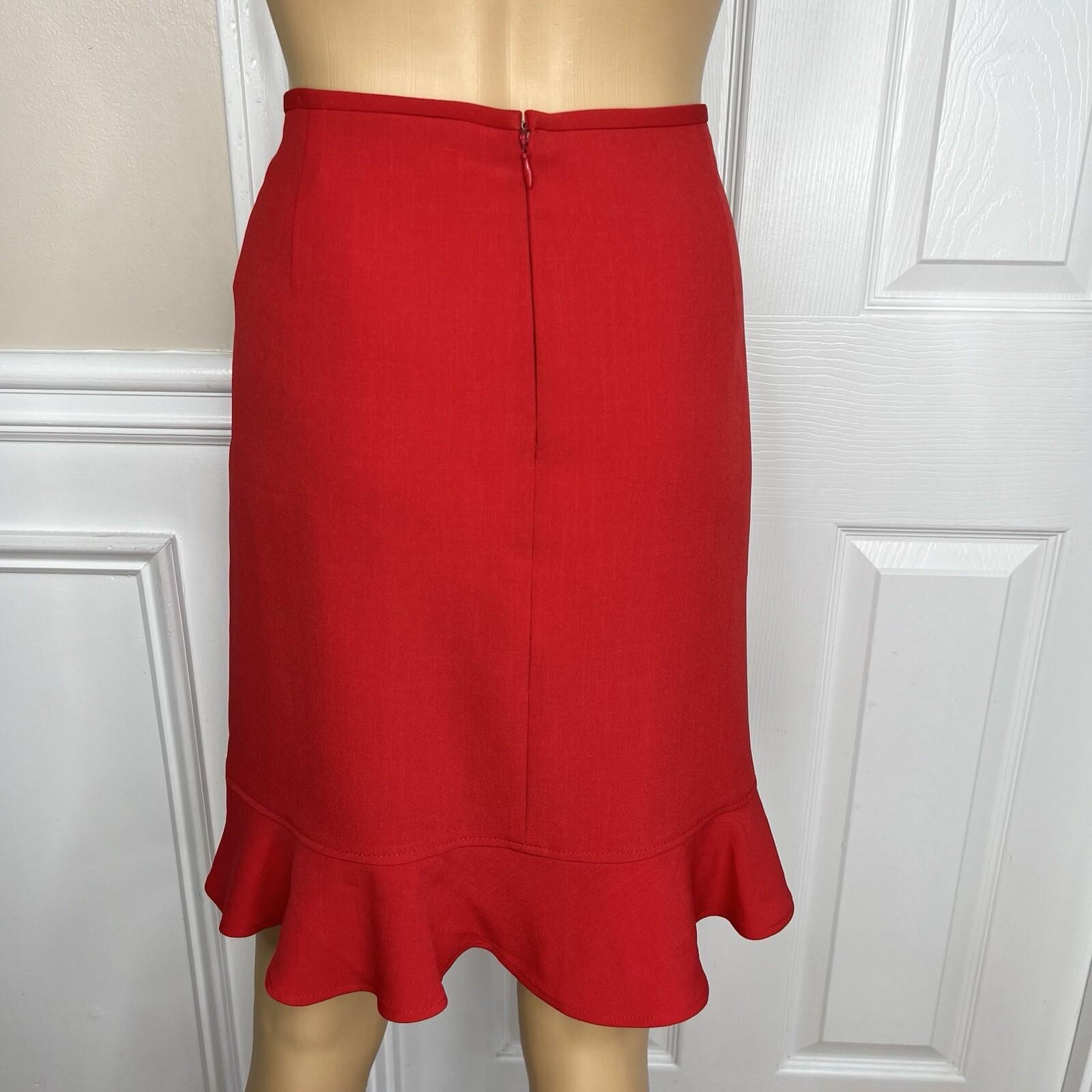10-5858.jpg Tahari ASL Polyester Stretch Skirt Suit 10P Red Lined Ruffle Sleeveless 2PC