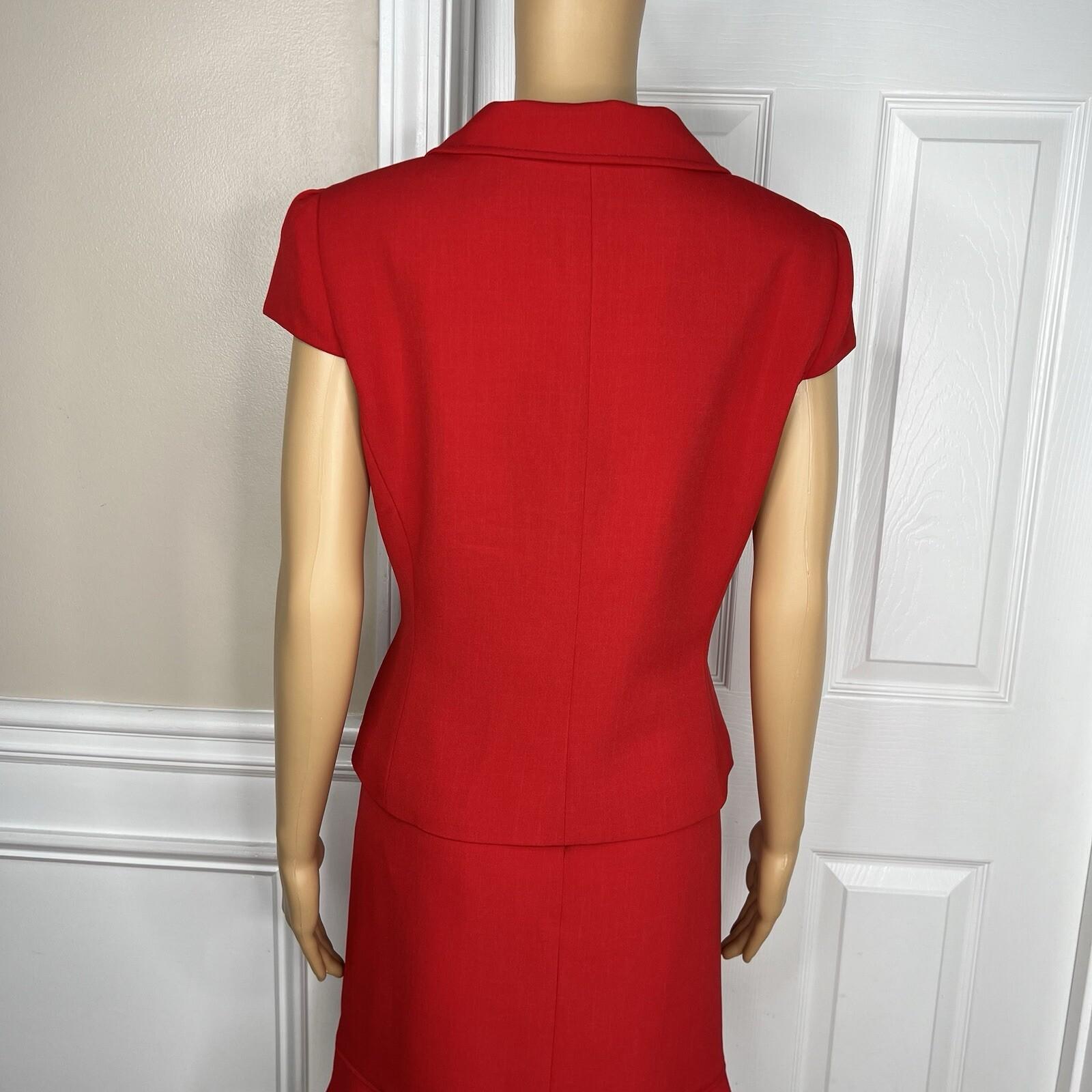 10-5860.jpg Tahari ASL Polyester Stretch Skirt Suit 10P Red Lined Ruffle Sleeveless 2PC