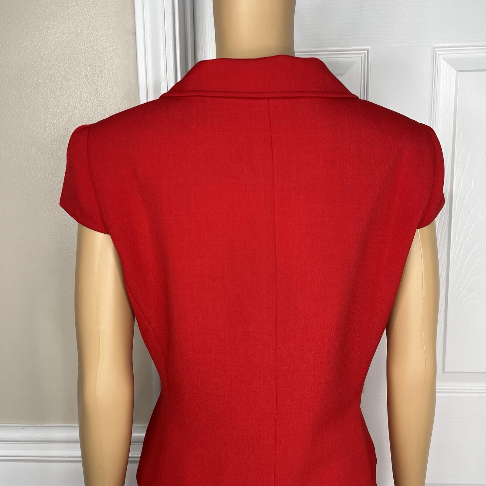 10-5861.jpg Tahari ASL Polyester Stretch Skirt Suit 10P Red Lined Ruffle Sleeveless 2PC