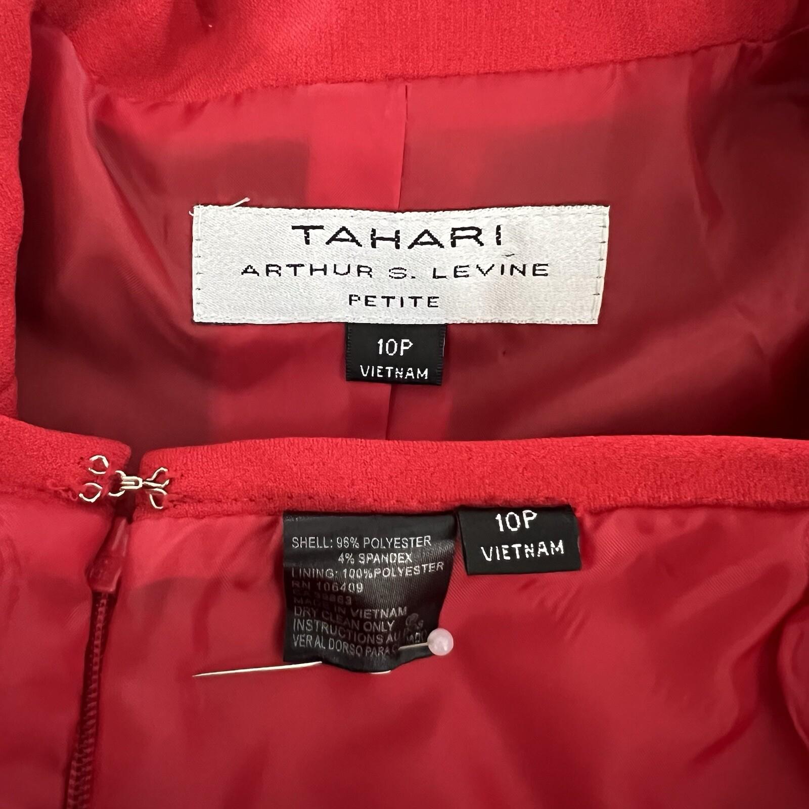 10-5862.jpg Tahari ASL Polyester Stretch Skirt Suit 10P Red Lined Ruffle Sleeveless 2PC