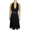 Tadashi Shoji Silk Satin Dress Size 10P Gothic Black Halter Sleeveless Open Back
