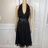 Tadashi Shoji Silk Satin Dress Size 10P Gothic Black Halter Sleeveless Open Back