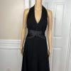 Tadashi Shoji Silk Satin Dress Size 10P Gothic Black Halter Sleeveless Open Back
