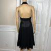 Tadashi Shoji Silk Satin Dress Size 10P Gothic Black Halter Sleeveless Open Back