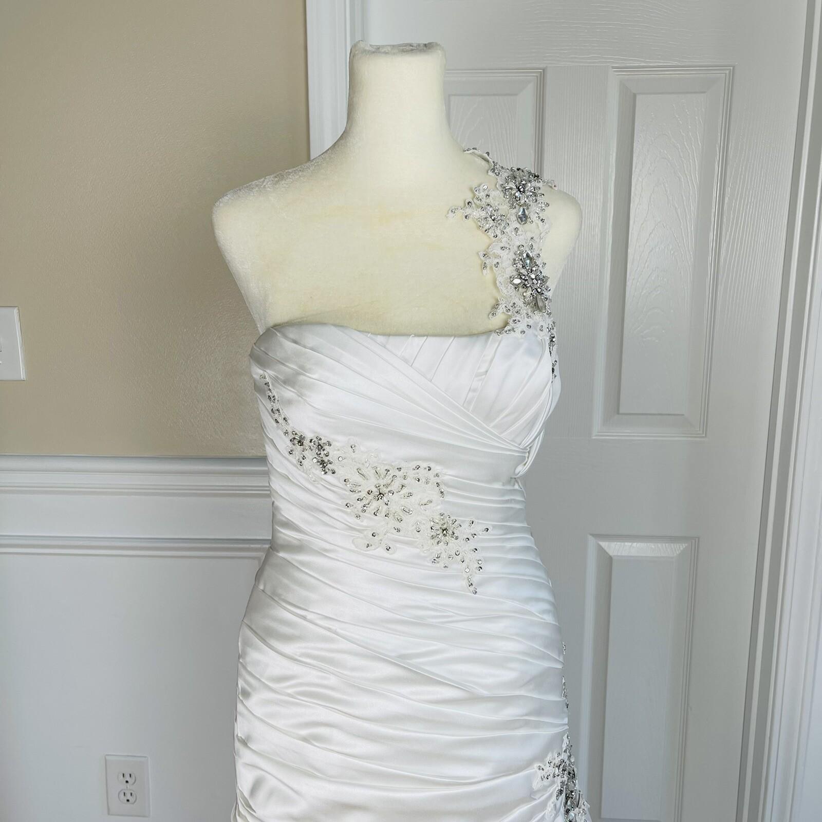 KITTY CHEN White Beaded One Shoulder Pleated Lace Corset Wedding Dress Size 2-4