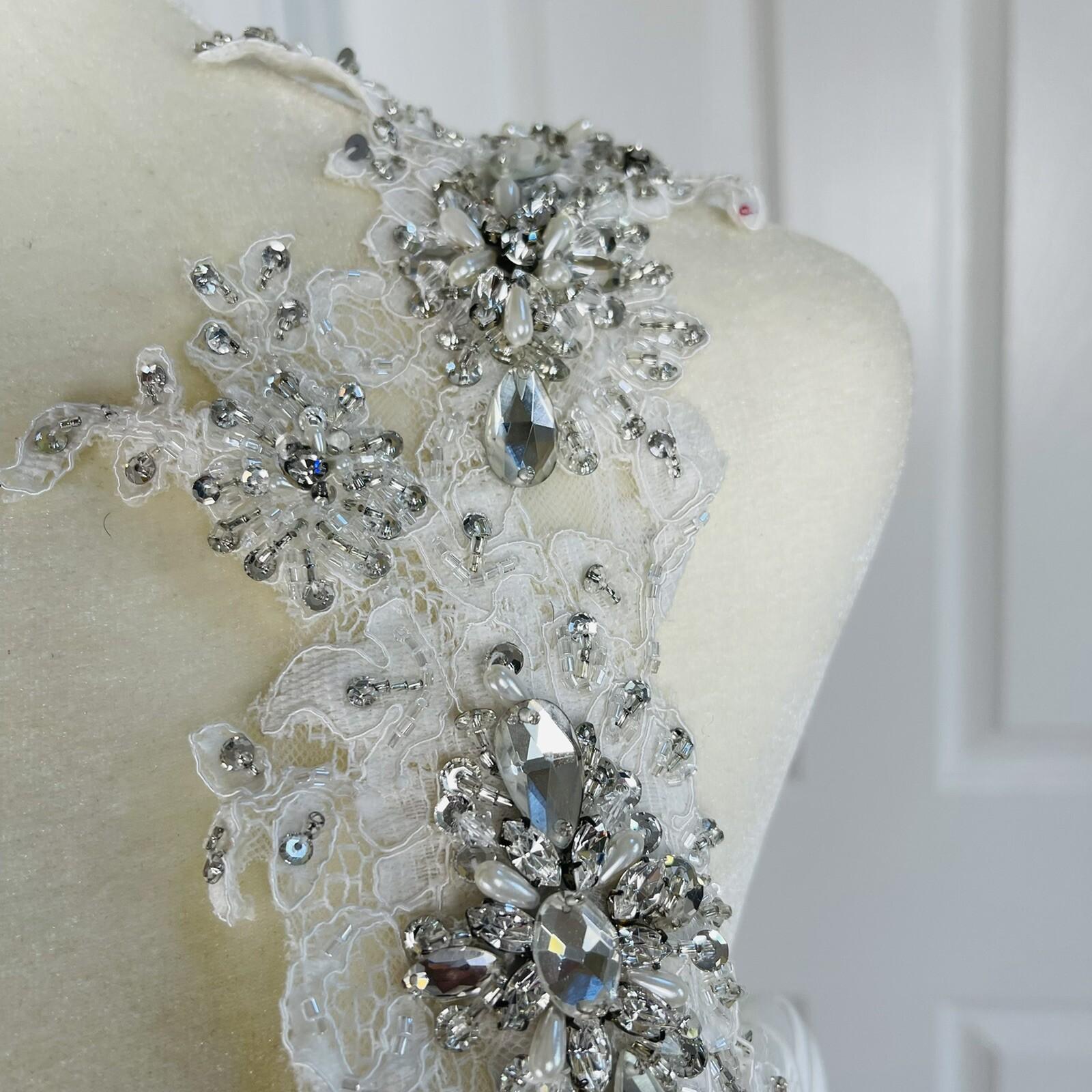 KITTY CHEN White Beaded One Shoulder Pleated Lace Corset Wedding Dress Size 2-4