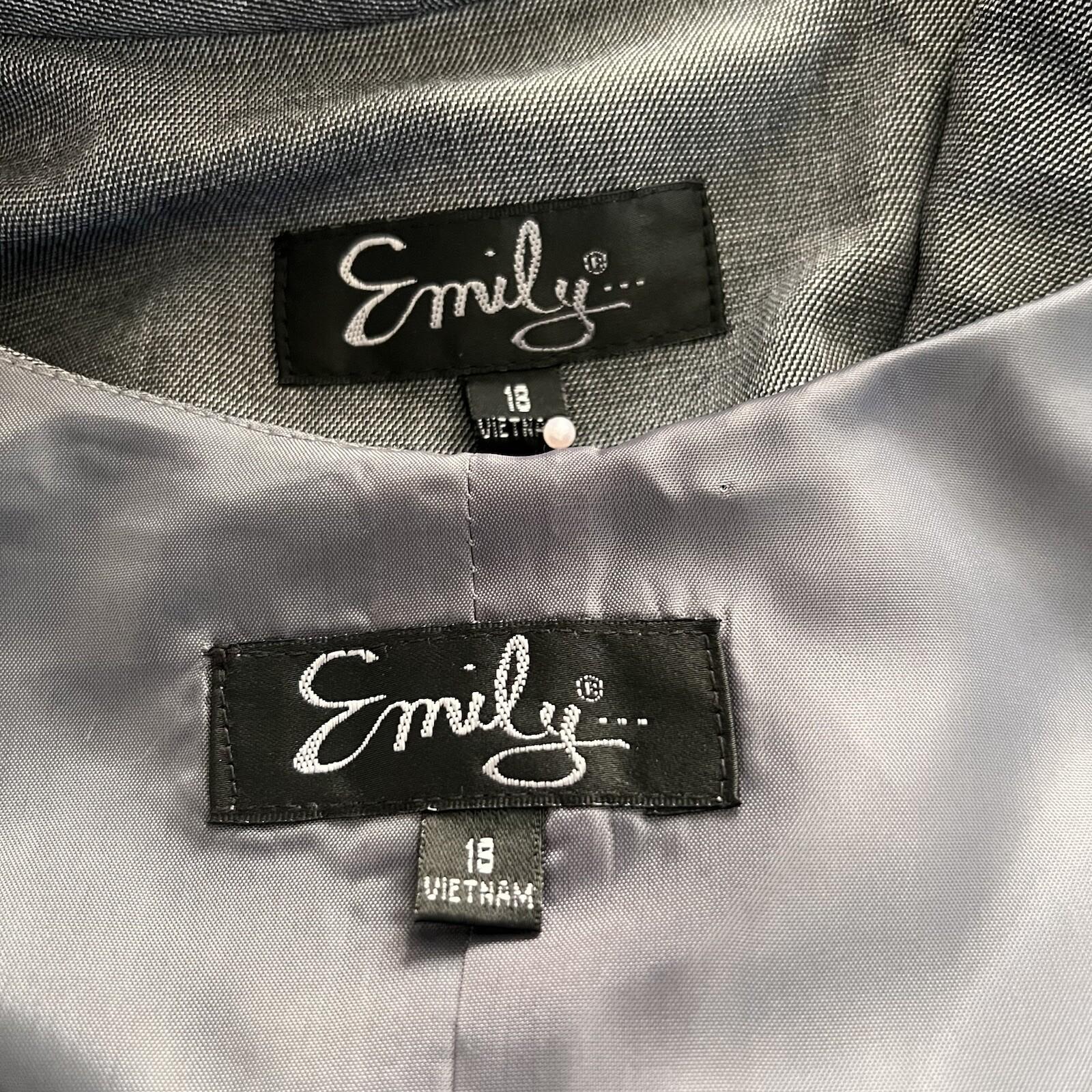 New EMILY Women 2PC Gray Polyester Lined Stand Up Collar Dress Suit Size 18
