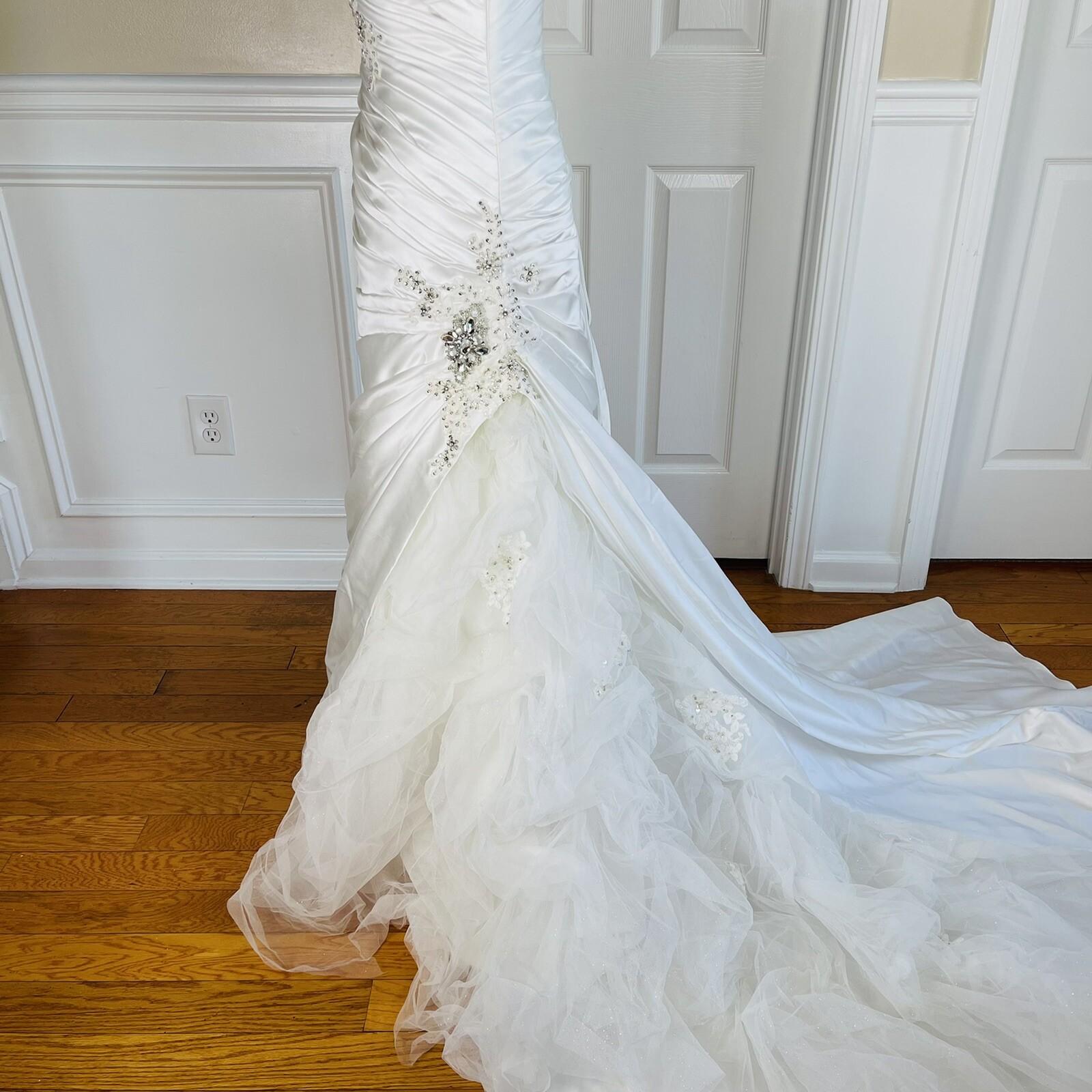 KITTY CHEN White Beaded One Shoulder Pleated Lace Corset Wedding Dress Size 2-4