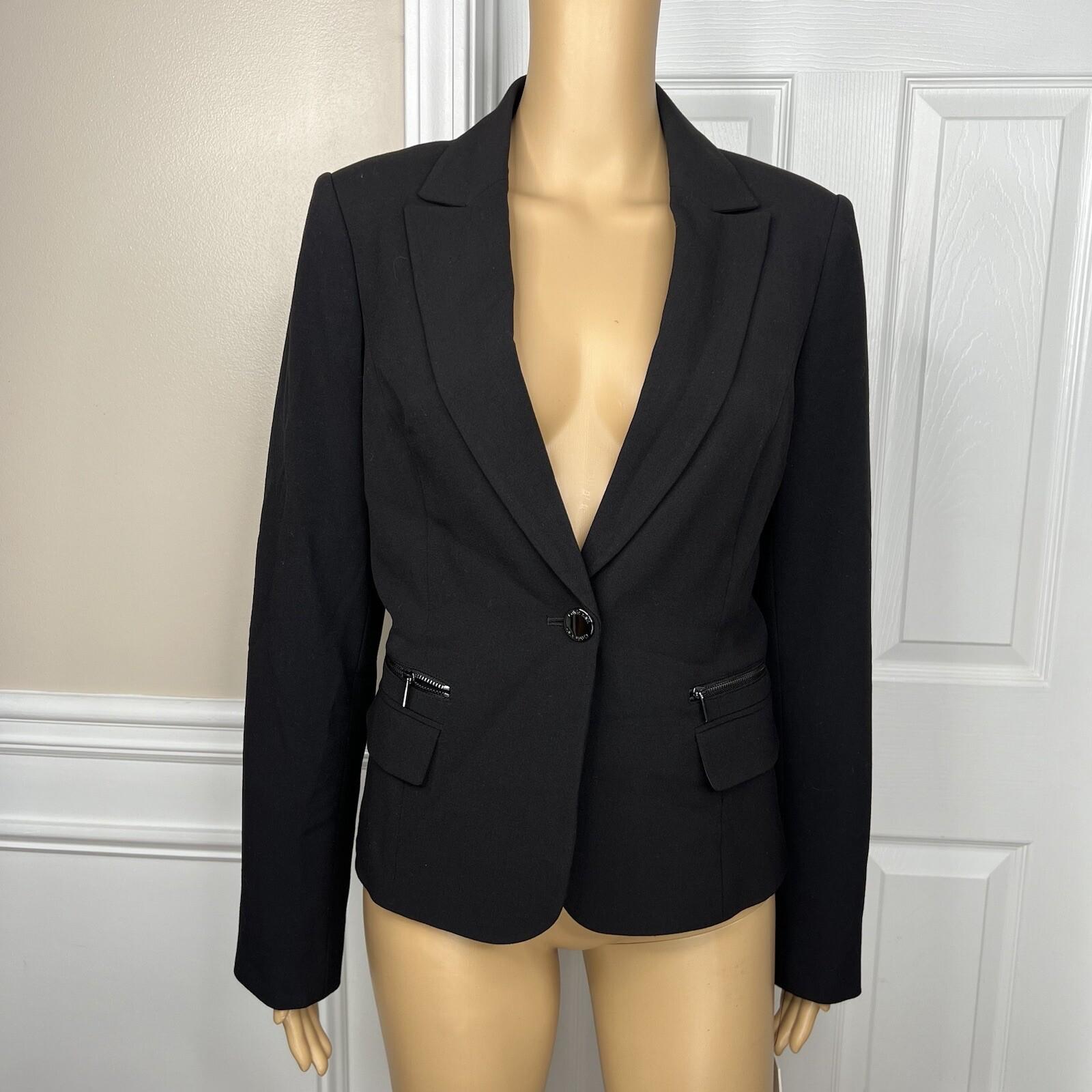 Calvin Klein Polyester Rayon Stretch Pant 10 Suit 8 Black Lined Pockets 2PC New