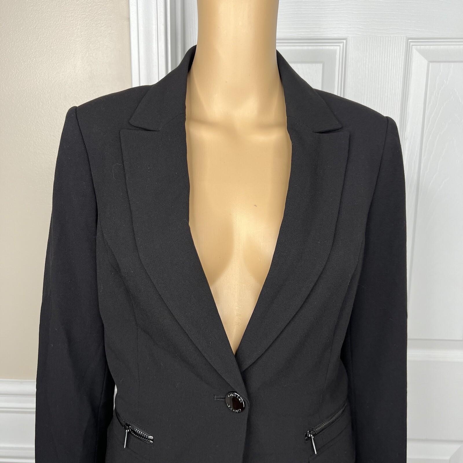 Calvin Klein Polyester Rayon Stretch Pant 10 Suit 8 Black Lined Pockets 2PC New