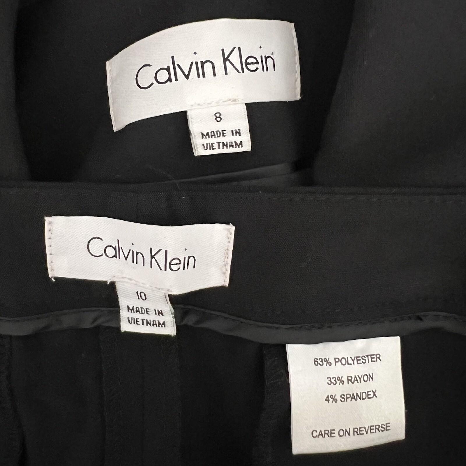 Calvin Klein Polyester Rayon Stretch Pant 10 Suit 8 Black Lined Pockets 2PC New