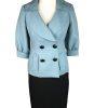 Nine West Polyester Rayon Skirt Suit Size 2 Blue Black Short Sleeves Pockets 2PC