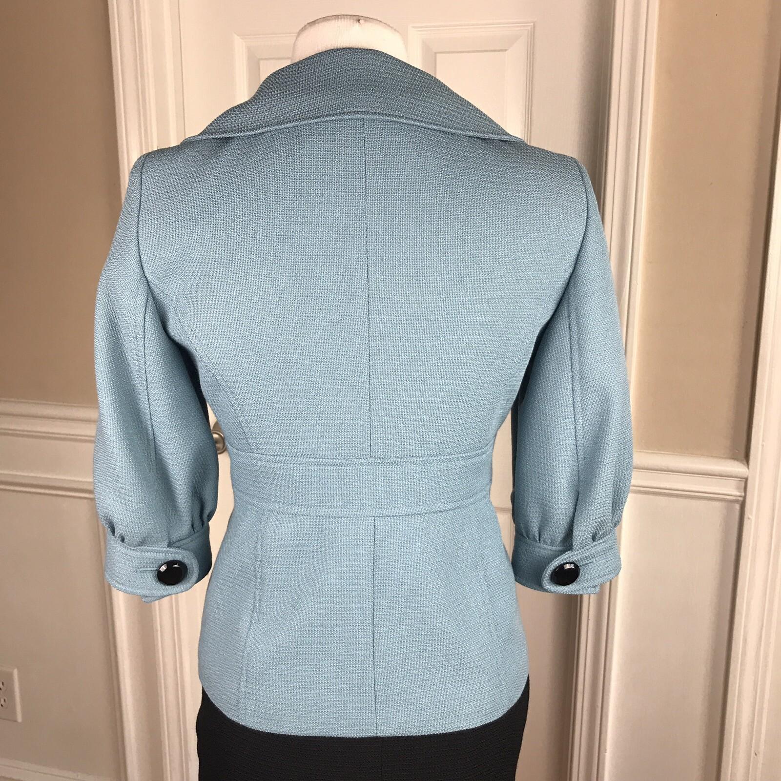 Nine West Polyester Rayon Skirt Suit Size 2 Blue Black Short Sleeves Pockets 2PC