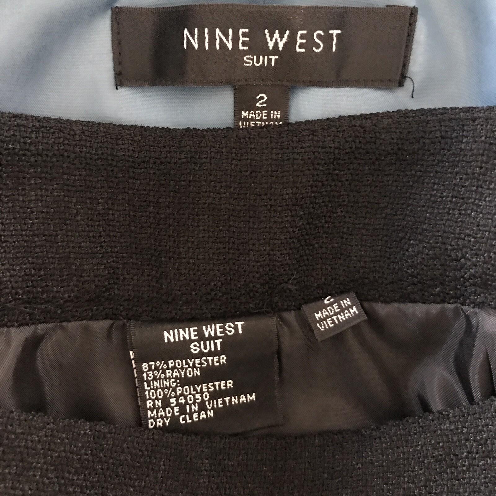 Nine West Polyester Rayon Skirt Suit Size 2 Blue Black Short Sleeves Pockets 2PC