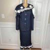 Giovanna Signature Polyester Skirt Suit Scarf Size 18 Blue White Ruffle 2PC