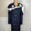 Giovanna Signature Polyester Skirt Suit Scarf Size 18 Blue White Ruffle 2PC