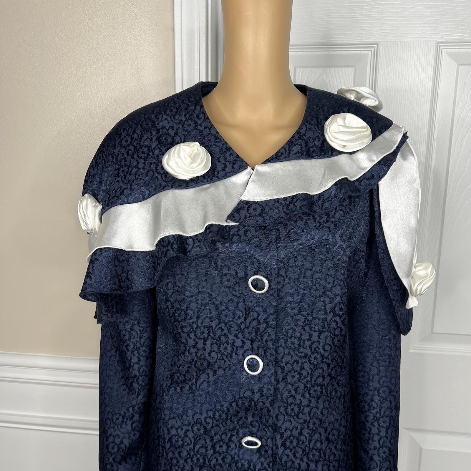 Giovanna Signature Polyester Skirt Suit Scarf Size 18 Blue White Ruffle 2PC