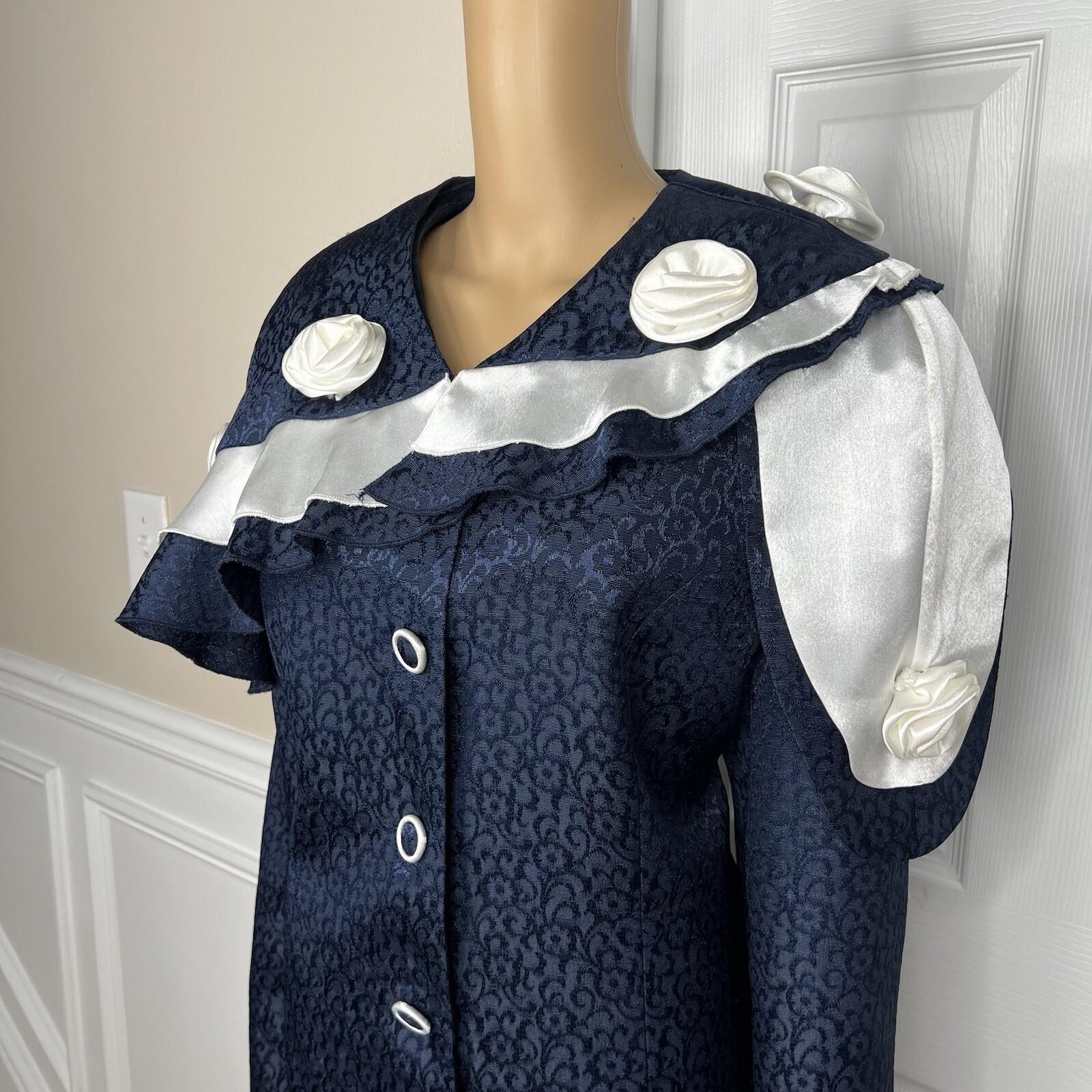Giovanna Signature Polyester Skirt Suit Scarf Size 18 Blue White Ruffle 2PC