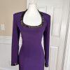 OLEG CASSINI BLACKTIE Beaded Purple Open Back Collarless Formal Dress Size 6