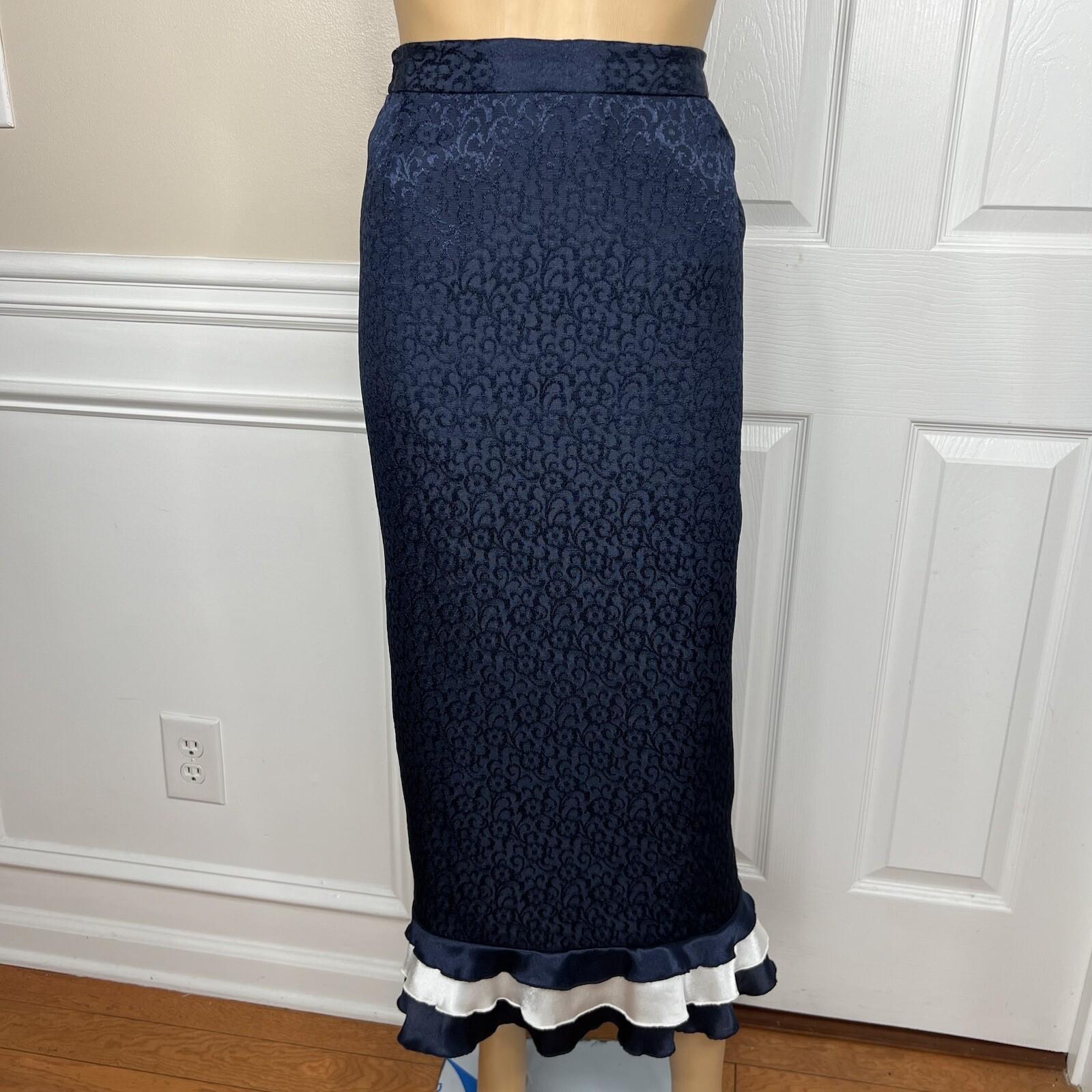 Giovanna Signature Polyester Skirt Suit Scarf Size 18 Blue White Ruffle 2PC