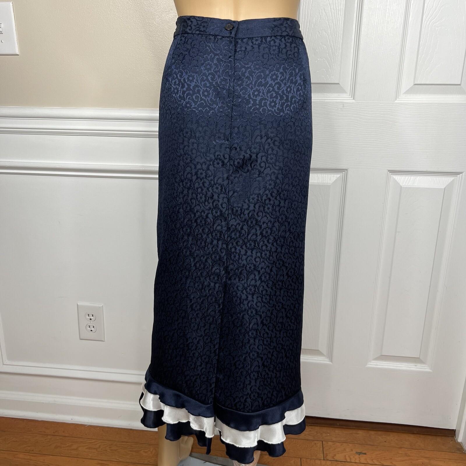 Giovanna Signature Polyester Skirt Suit Scarf Size 18 Blue White Ruffle 2PC
