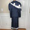 Giovanna Signature Polyester Skirt Suit Scarf Size 18 Blue White Ruffle 2PC
