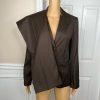 Sharagano Polyester Rayon Pant Suit Side 6 Brown Striped Notch Collar 2PC New