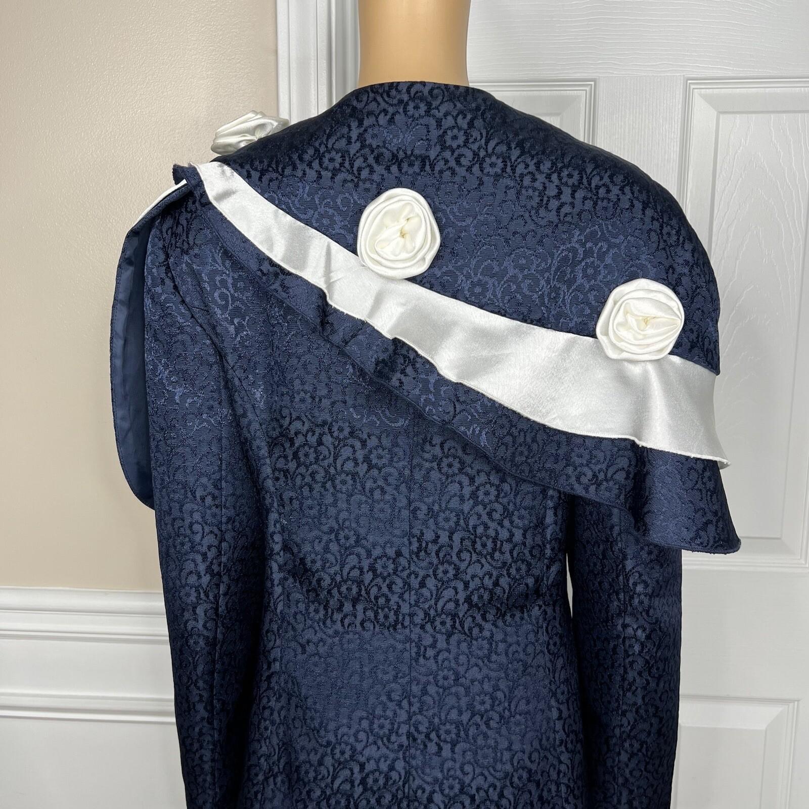 Giovanna Signature Polyester Skirt Suit Scarf Size 18 Blue White Ruffle 2PC