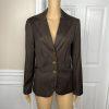 Sharagano Polyester Rayon Pant Suit Side 6 Brown Striped Notch Collar 2PC New