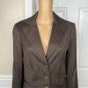 Sharagano Polyester Rayon Pant Suit Side 6 Brown Striped Notch Collar 2PC New