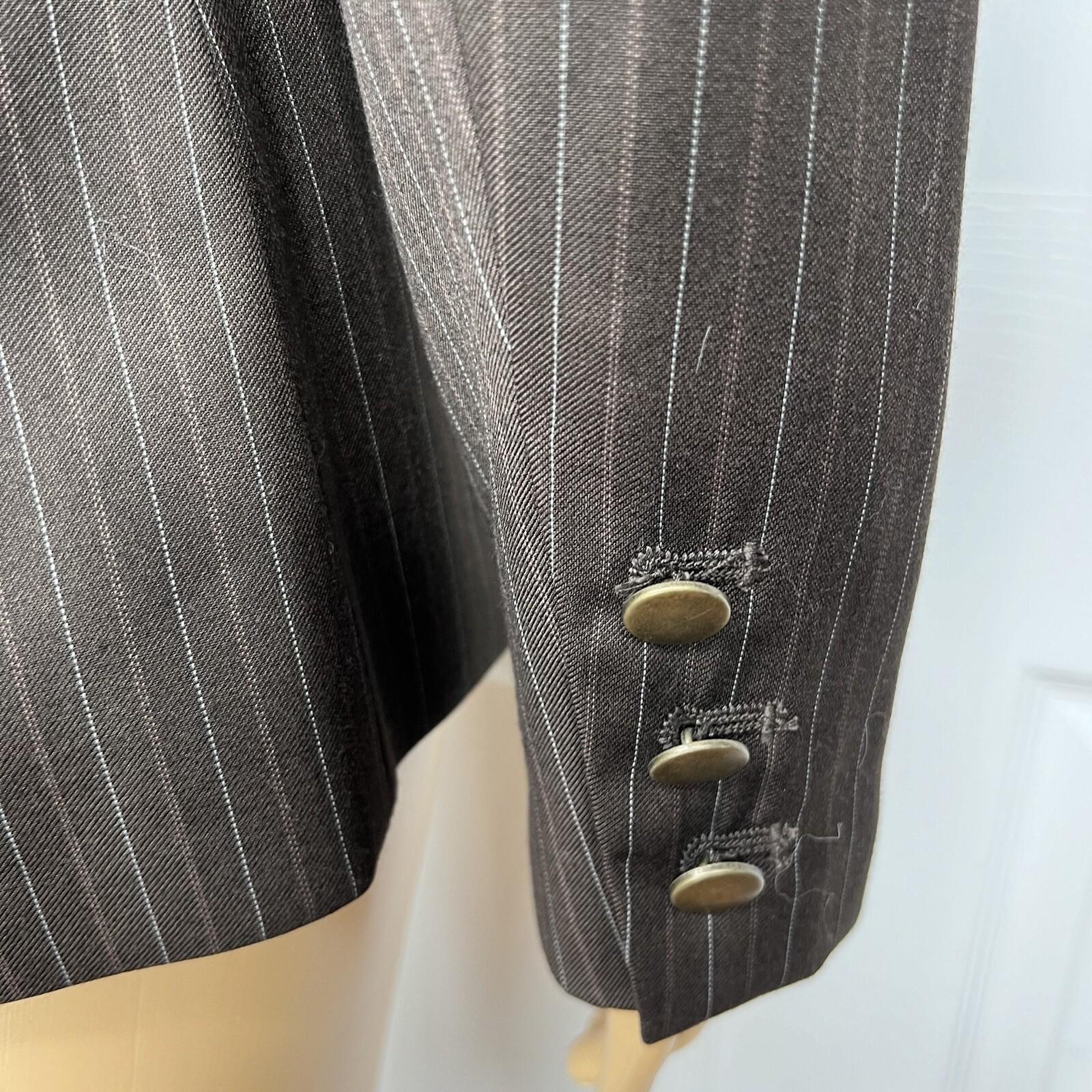 Sharagano Polyester Rayon Pant Suit Side 6 Brown Striped Notch Collar 2PC New