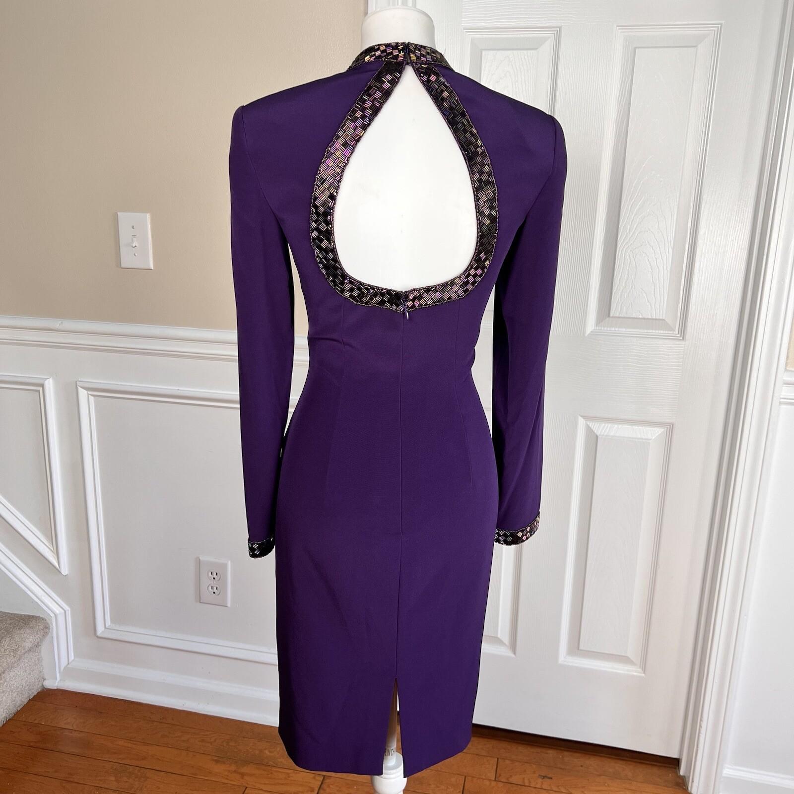 OLEG CASSINI BLACKTIE Beaded Purple Open Back Collarless Formal Dress Size 6