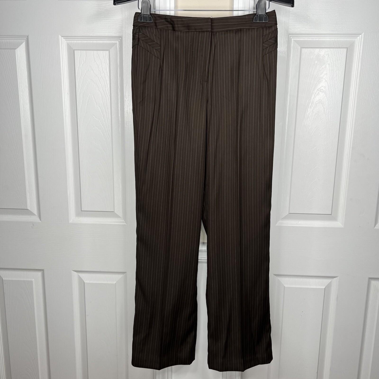 Sharagano Polyester Rayon Pant Suit Side 6 Brown Striped Notch Collar 2PC New