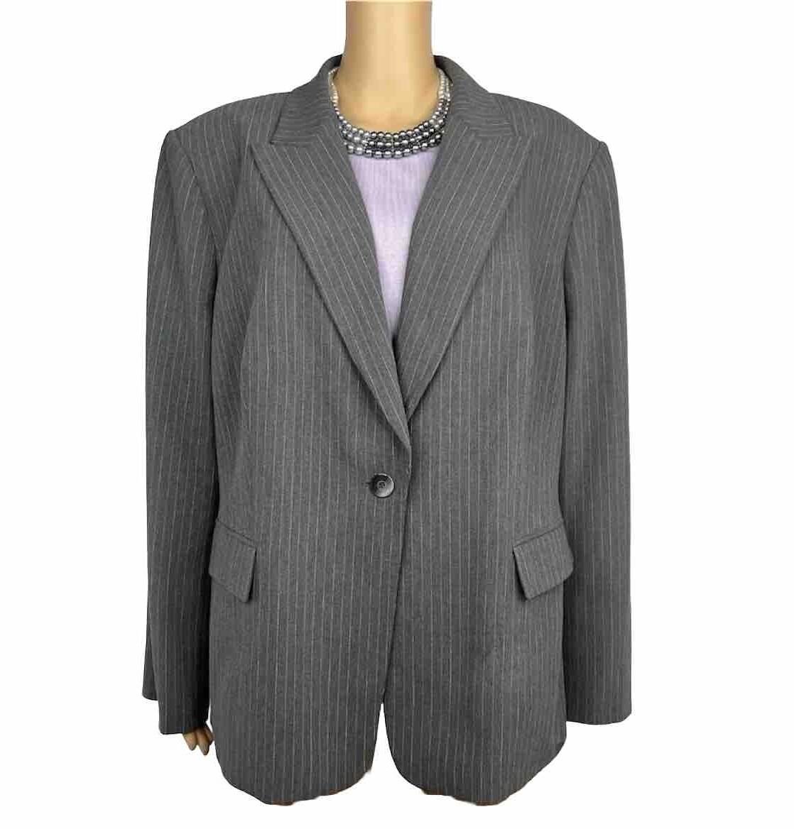 Tahari ASL Polyester Viscose Lycra Blazer Suit Top 22W Gray Striped Women 2PC